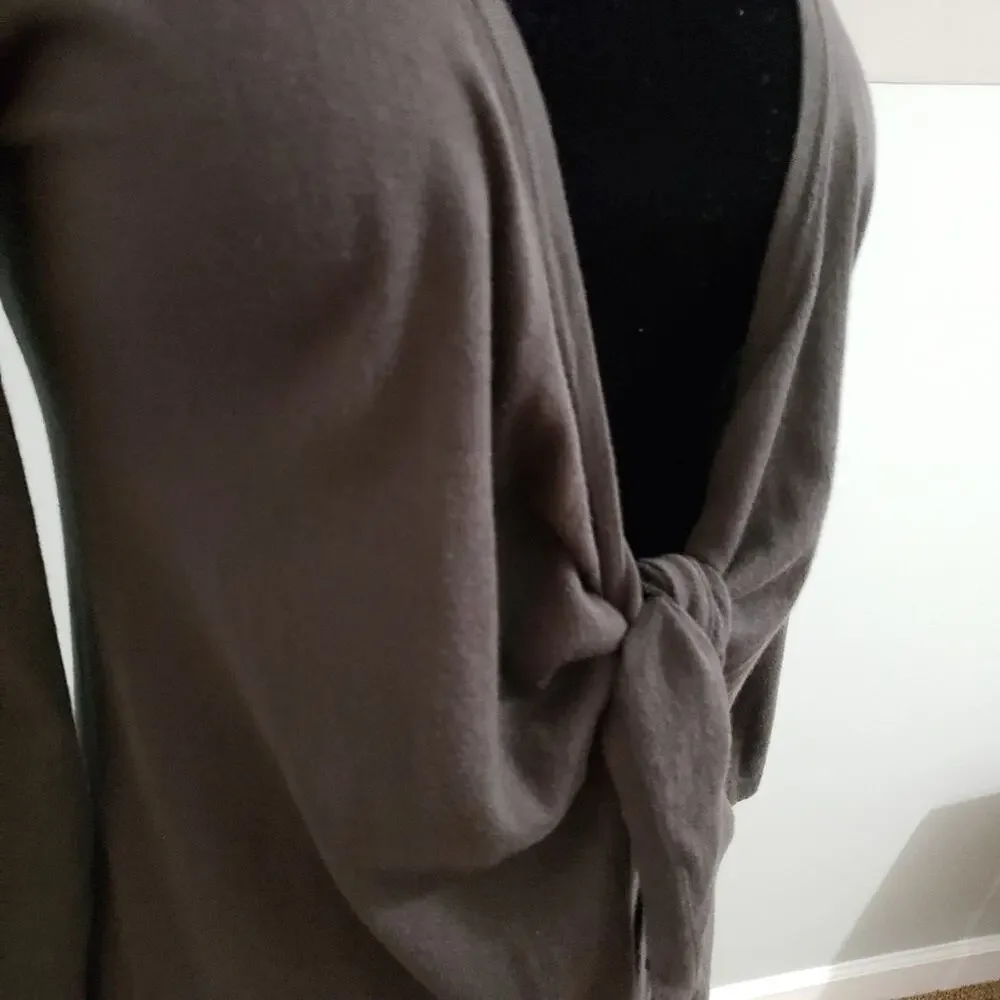 Cabi Cotton Tie Knot Cotton Knit Long Sleeve Gray Cardigan‎ Small